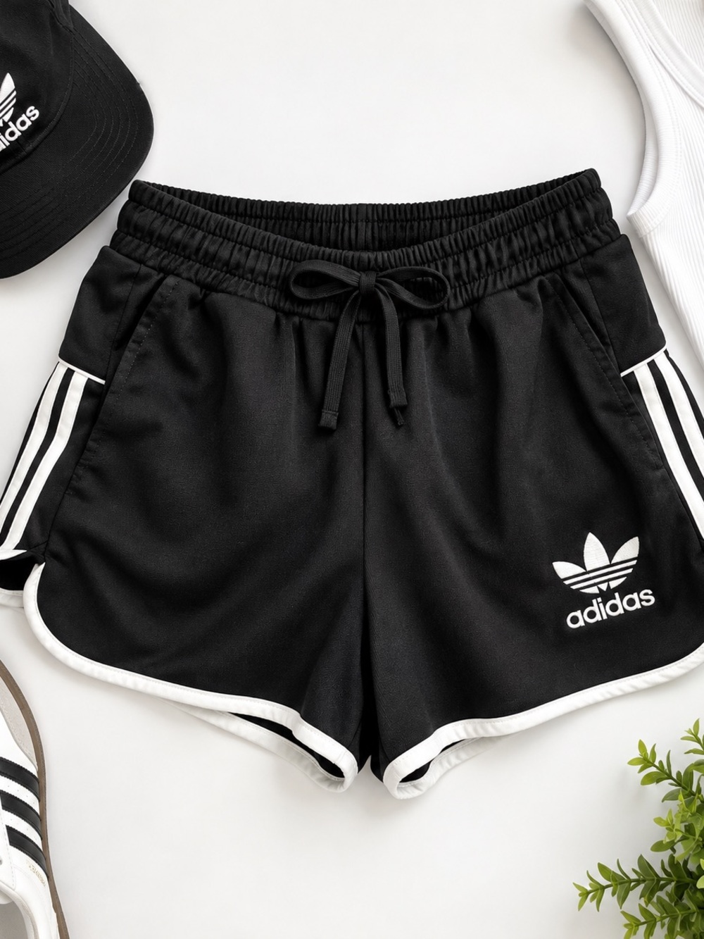 Adidas Originals Women’s Black & White 3-Stripes Running Shorts – Small